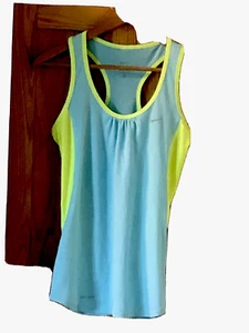 NIKE DRI-FIT RACERBACK RUNNING SHIRT AQUA & NEON WOMENS SIZE SMALL - Picture 1 of 8