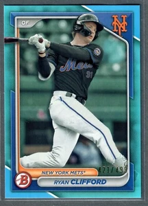 2024 Bowman Ryan Clifford Sky Blue #/499 Mets SP - Foto 1 di 2