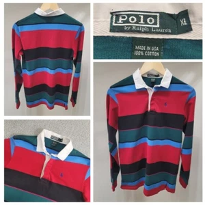 Vintage Polo Ralph Lauren Rugby Shirt Youth XL Multicolor Striped Made In USA - Picture 1 of 19