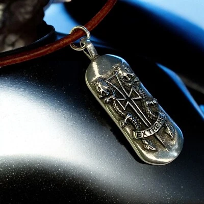 Highway Rebel Leather Necklace | Biker Spirit Dog Tag Pendant - Image 1 of 2
