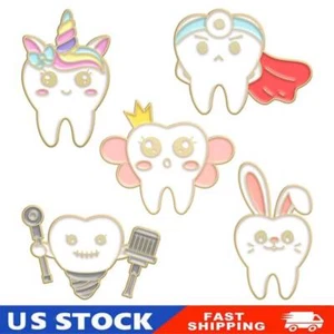 5PCS Cute Enamel Pins Set Cartoon Tooth Brooch Pins for Badges Hats Bags Gift - Picture 1 of 7