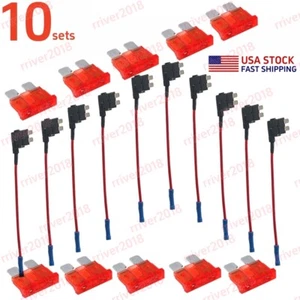 10 Sets Add-a-circuit Fuse Holder Tap Adapter 10A Standard ATO ATC Fuses Kit - Picture 1 of 7