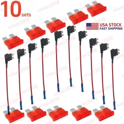 10 Sets Add-a-circuit Fuse Holder Tap Adapter 10A Standard ATO ATC Fuses Kit - Image 1 of 4
