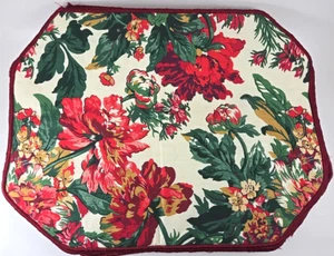 8 Floral Pattern Burgundy Trim Quilted Placemats 17.75 in. x 13.25 in. - Picture 1 of 7