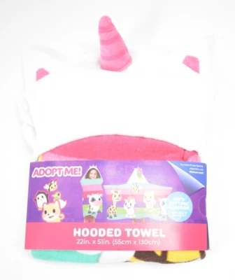 Adopt Me Kids Cotton Hooded Towel Unicorn Animal Design 22" x 51" White - Image 1 of 4