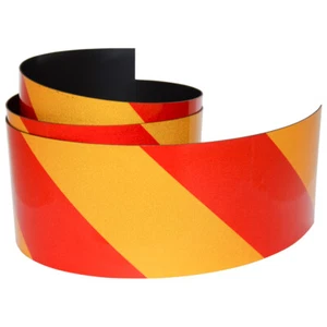FLURO Magnetic Reflective Tape 1M x 75mm x 0.8mm Hi-Vis Red and Yellow Stripe - Picture 1 of 3