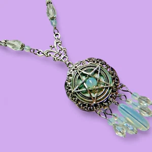 PENTAGRAM & OPALITE beaded wiccan pendant necklace witch gothic amulet 6C - Picture 1 of 5
