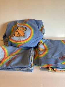 Vintage Garfield Cat 1978 Rainbow Blue 4 piece Full size set Jim Davis Faded - Picture 1 of 8