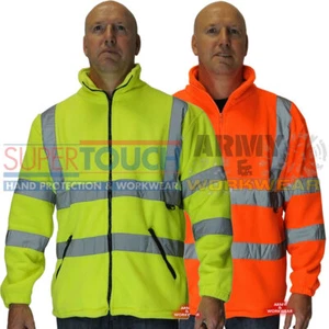 ST Mens Hi Viz Fleece Safety Jacket High Visibility Vis Work Warm Coat Full Zip - Picture 1 of 6