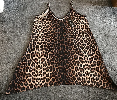 BNWT BOOHOO LEOPARD PRINT ASYMMETRICAL HEM TUNIC TOP SHORT DRESS SIZE 14 - Image 1 of 4