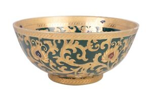 Green and Gold Tapestry Decorative Porcelain Bowl 10"