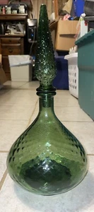 Empoli Italy Green Genie Bottle Bulb Decanter Barware Flame Stopper Mid-Century - Picture 1 of 15