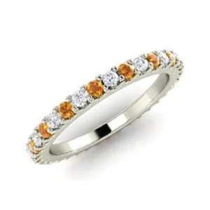 0.72 Ct Natural Citrine Anniversary Proposal Eternity Band 925 Sterling Silver - Picture 1 of 3