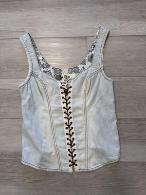 GUESS Sexy Corset Tank Top Sz L Railroad Stripe Denim Side Zip Concert Party - Image 1 of 4