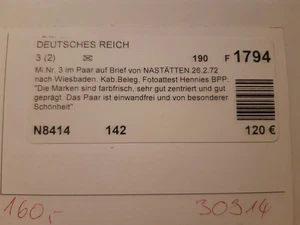 Deutsches Reich Mi.3 1/2 Gr. Ziegelrot Im Paar mit BPP Fotoattest. - Bild 1 von 5