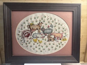 Vintage Farm Scene Needlepoint Vibrant Framed Wall Art 15x19” Heartland Pattern - Picture 1 of 23