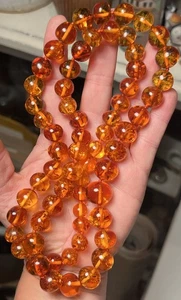 Collana Vintage Russo Baltico Cognac Ambra Perline 34” Lunga 87,9 grammi - Foto 1 di 11
