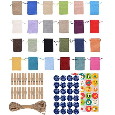 1 Set Christmas Advent Calendar Beutel 24 Tage Hanging Draw String Candy Bags - Bild 1 von 4
