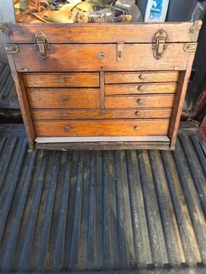 EAGLE LOCK CO. 7 DRAWER WOODEN MACHINIST TOOLBOX TOOL BOX SEE PHOTO DESCRIPTION - Image 1 of 4