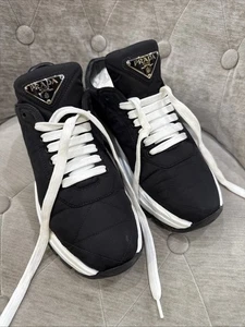 PRADA Nylon Piuma Calzature Donna Runner Black Sneakers IE852M Women Sz 37 - Picture 1 of 15