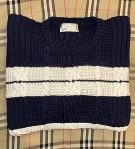 Vintage 80er Christian Dior Strick Maritim Streifen Pullover Navy Weiß USA Herren Large - Bild 1 von 10