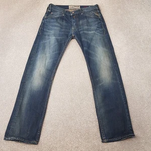 Replay Mens Jeans 33x32 Blue Tillbor MA995 Straight Denim Button Fly W33 L32 - Picture 1 of 13