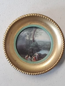 Vintage Italian Framed Miniature Portrait - Cimena Torino, Roberta Wood 3" Round - Picture 1 of 8