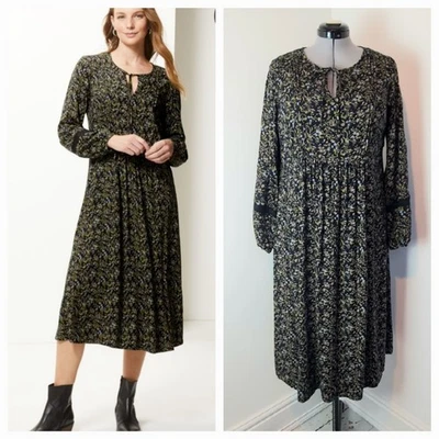 MARKS AND SPENCER M&S Size 14  High Waist Neck Tie Smocked Midweight Dress.VGC - Image 1 of 4