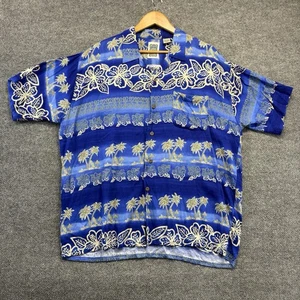 Vintage Ocean Current Hawaiin Shirt Men XL Blue Floral Short Sleeve Button Up - Picture 1 of 8
