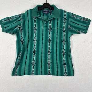 Vintage Wrangler Western Southwestern Cowboy Aztec Polo Shirt Men's Size Medium - Picture 1 of 8