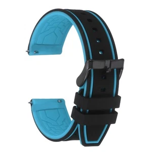 Silicone Watch Bands 22mm Soft Watch Band with Frosted Buckle, Black Light Blue - Zdjęcie 1 z 6