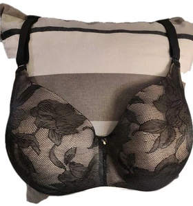 Lane Bryant Cacique Lightly Lined Full Coverage Black Lace Overlay Bra 40DD - Picture 1 of 6