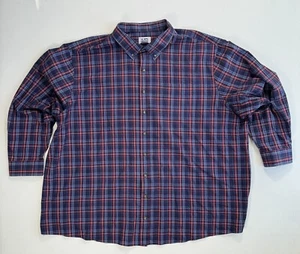 Harbor Bay Men’s 4XL Button Down Shirt Casual Red Blue Plaid Modern Comfort - Picture 1 of 8