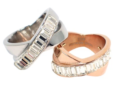 Anello IN Acciaio Donna Oro Rosa Argento Inox Moderno 1 Fila Baguette Pietre - Immagine 1 di 3