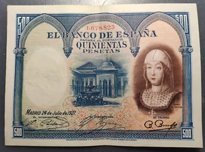 ESPAÑA ISABEL LA CATOLICA 500 PESETAS 1927 EBC - Picture 1 of 2