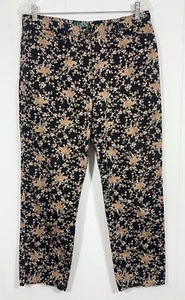 Lauren Ralph Lauren Women’s Pants Sz 12 Black & Tan Floral Cotton Ankle Vintage - Picture 1 of 11
