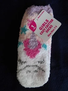 Girls Cozy Critter Socks Unicorn 1 Pack Size 7-3 White Pink Purple Blue - Picture 1 of 2