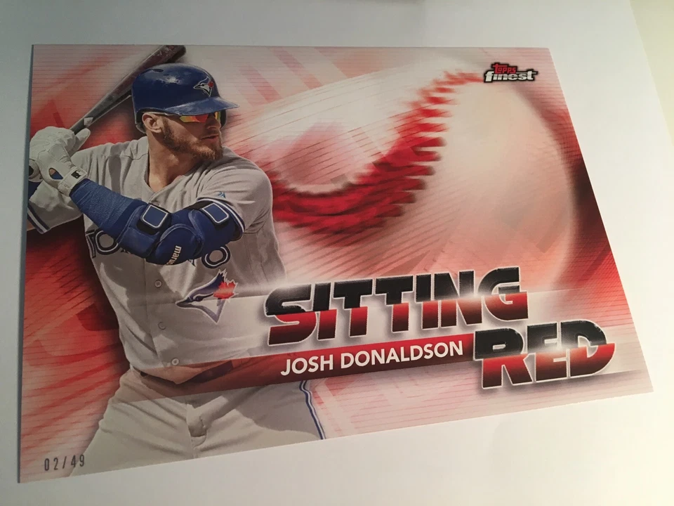 2018 Topps Finest Sitting Red Jumbo 5x7 Josh Donaldson Blue Jays 02/49 - Image 1 of 1