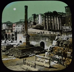 ATMOSPHÄRISCHES magisches Laternendia SÄULE VON PHOCAS UM 1890 VIKTORIANISCHES FOTO ROM - Bild 1 von 2