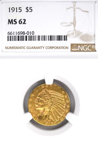 1915 $5 MS62 NGC Cover