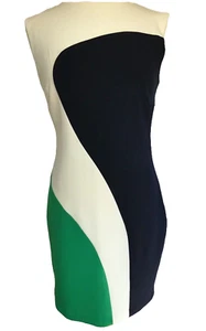 Abito tubino Sandra Darren blu navy bianco verde colorblock aderente USA taglia 6 #046262 - Foto 1 di 14