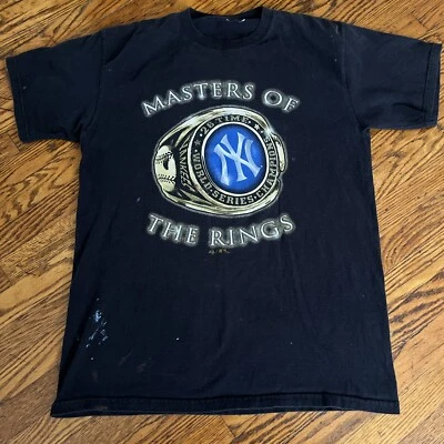 NEW YORK YANKEES 26 CHAMPIONSHIPS VINTAGE Y2K GOLD RING MLB MAJESTIC SHIRT - Image 1 of 4
