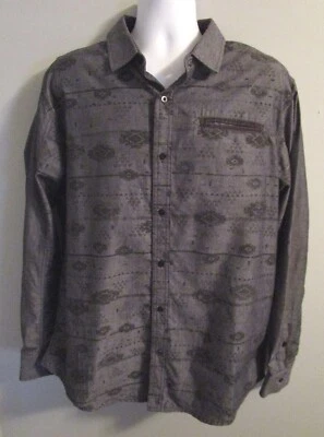 SPLIT Gray w/Black Southwestern Print Button Front Long Sleeve Shirt - Size XL - Image 1 of 4
