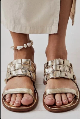 Sandalias Free People Winding River de cuero dorado, 9,5, ¡nuevas! Foto 1 de 4