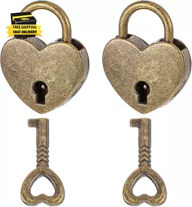 2Pcs Heart Shaped Lock Bronze Heart Shaped Padlock Mini Vintage Locks with Key S - Imagen 1 de 8