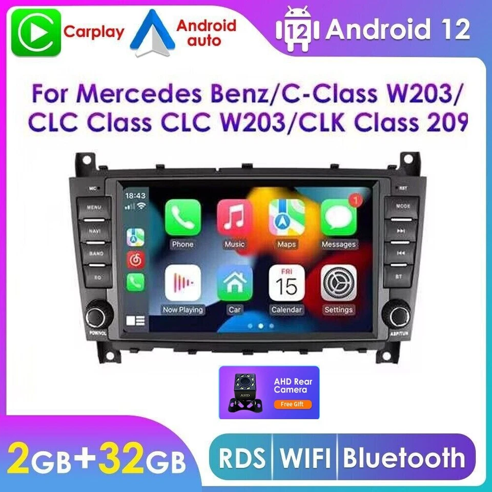Radio GPS estéreo para automóvil CarPlay+AHD para Mercedes Benz W203 C200 C230 C280 Android12 Foto 1 de 4