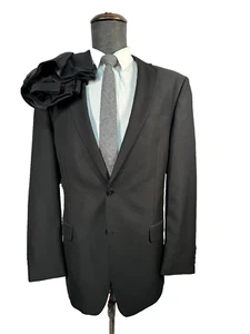 CALVIN KLEIN Mens Black ATHLETIC FIT Flat Front 2 Pc Suit 42L Jacket 36x31 Pant - Picture 1 of 14