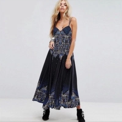 Vestido Free People Mujer Grande Negro Maxi Correa de Espagueti Botón Frontal OB560658 Foto 1 de 4