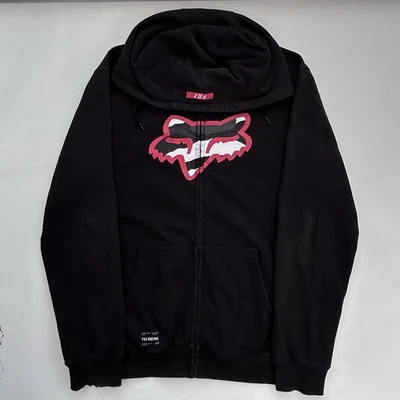 Moletom com capuz gráfico camuflado vintage Y2K Fox Racing zíper completo Cyber Grunge Skatista masculino G - Imagem 1 de 4