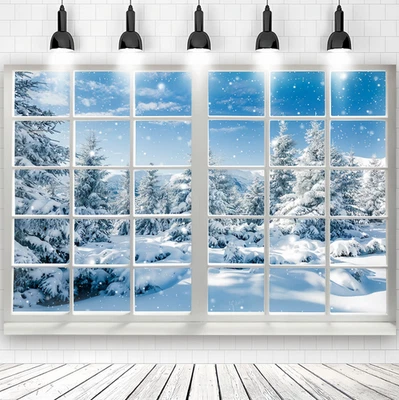 Christmas Xmas Window Tree Backdrop Party Background Photo Banner Props Decor - Image 1 of 4